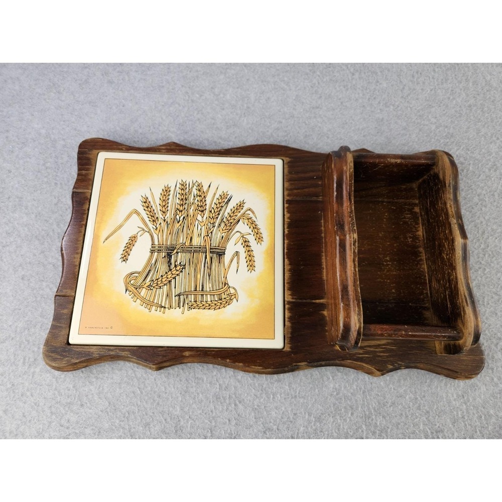 Vintage 70s Kamenstein Wheat grain Cheeseboard Cracker Hot Plate Holder Tray‎